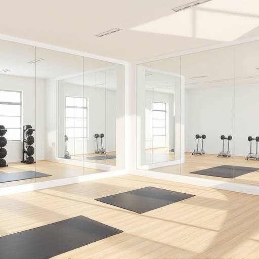 Innenansicht des Bewegungsraums mit Spiegeln und Trainingsmatten