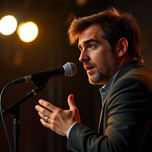 Schauspieler übt Sprechtechnik vor dem Mikrofon